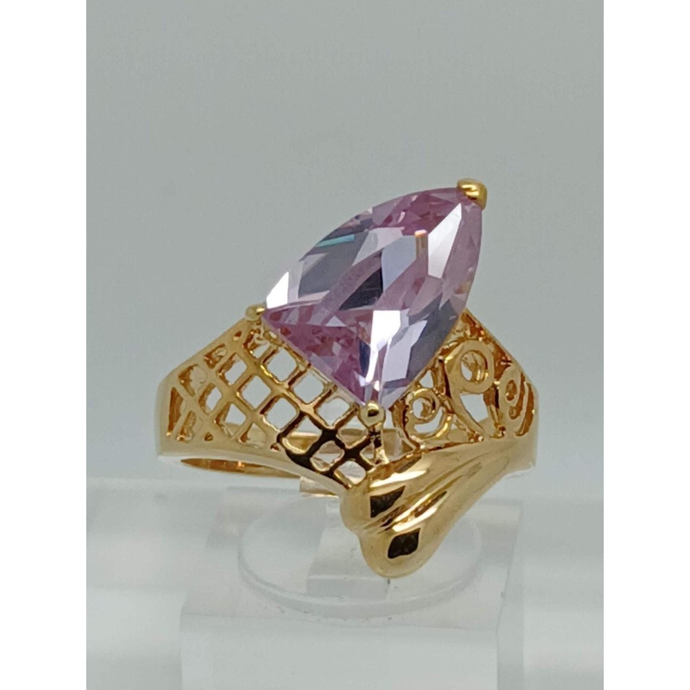 Vintage 1990s Bold Gold Tone Purple Lilac Statement Ring New-Old-Stock Size 8 - Picture 9 of 11